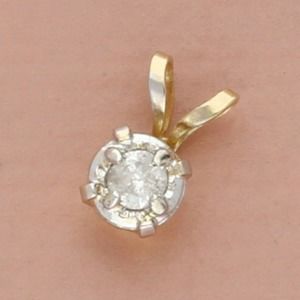 vintage 10k yellow gold 3mm round-cut diamond solitaire pendant